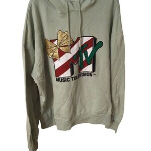 MTV Music Television Womens Hoodie Christmas Holiday Novelty Light Green L